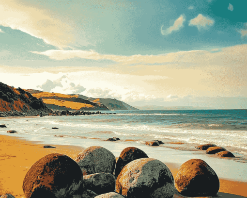 Moeraki Boulders Scenic View Diamond Painting