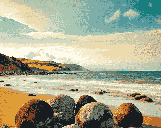 Finalizing Moeraki Boulders Scenic View artwork