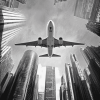 Monochrome Airplane and Skyscrapers Diamond Painting