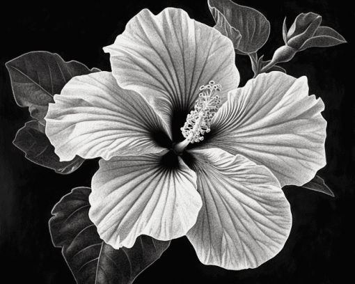 Monochrome Hibiscus Blossoms Diamond Painting