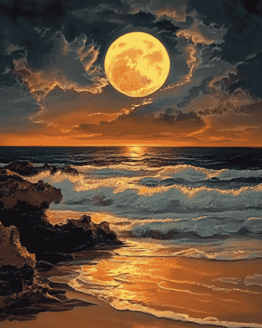 Moonlit Beach Seascape Diamond Painting