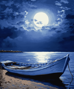 Moonlit Boat Seascape Diamond Painting