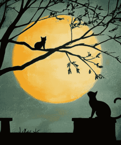 Moonlit Cat Silhouette Diamond Painting