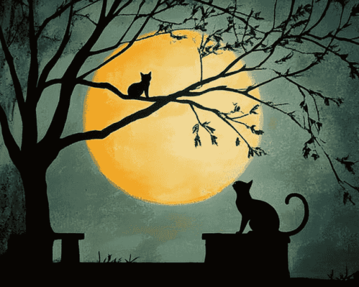 Moonlit Cat Silhouette Diamond Painting