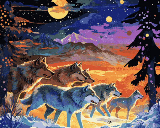 Moonlit Fantasy Wolf Diamond Painting