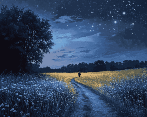 Moonlit Landscape Night Walk Diamond Painting