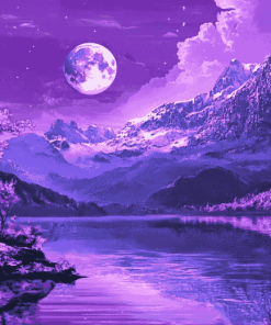 Moonlit Mountain Landscape Diamond Painting