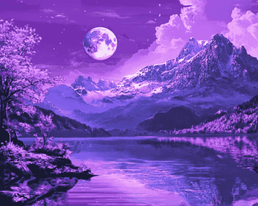 Moonlit Mountain Landscape Diamond Painting