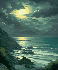 Moonlit St Ives Bay Landscape Diamond Painting