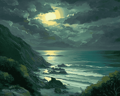 Moonlit St Ives Bay Landscape Diamond Painting