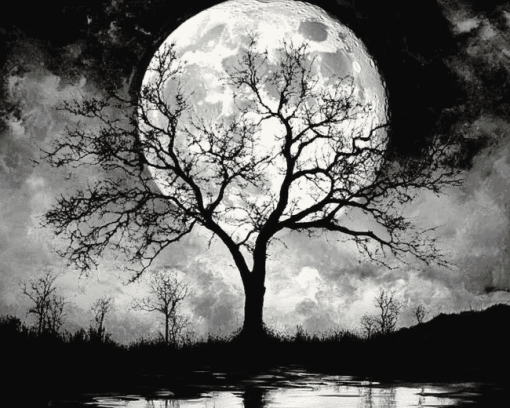 Moonlit Tree Silhouette Diamond Painting