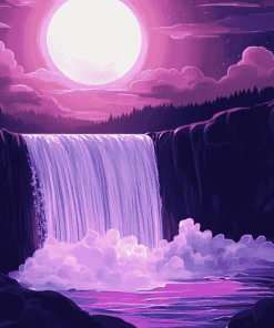 Moonlit Waterfall Scenic Diamond Painting