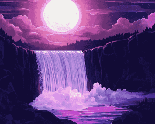 Moonlit Waterfall Scenic Diamond Painting