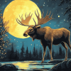 Moose and Moon Wildlife Diamond Painting