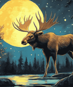 Moose and Moon Wildlife Diamond Painting