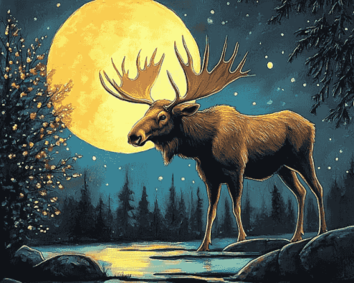 Moose and Moon Wildlife Diamond Painting