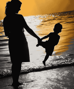 Mother Son Beach Silhouette Diamond Painting