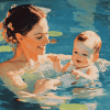 Mother Swimming with Baby Boy Diamond Painting