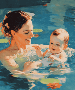 Mother Swimming with Baby Boy Diamond Painting