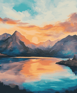 Mountain Sunset Scenery Diamond Painting