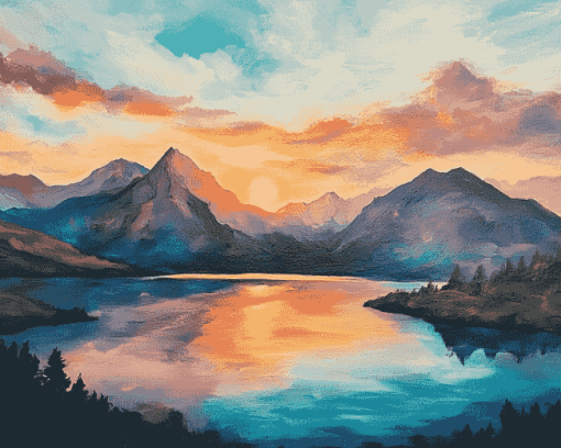 Mountain Sunset Scenery Diamond Painting