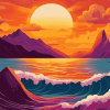 Mountain Waves at Pink Sunset Diamond Painting