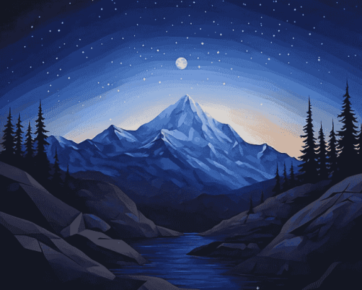 Mountains Under Moonlight Diamond Painting