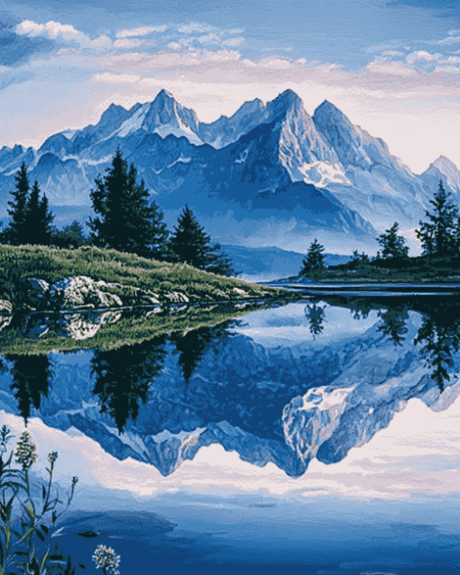 Mountains and Lakes Reflection Diamond Painting