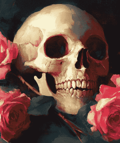 Mourning Skull and Roses Diamond Painting