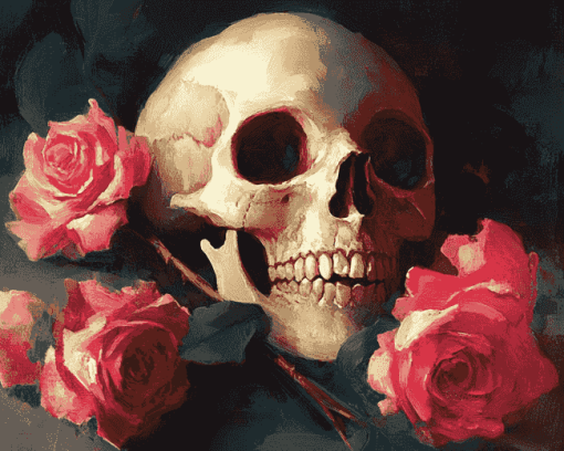 Mourning Skull and Roses Diamond Painting