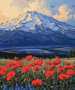 Mt St Helens Red Poppies View Diamond Painting