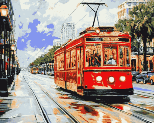 New Orleans Red Tram Diamond Painting