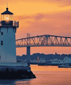 Newport Harbor Sunset Lighthouse Diamond Painting