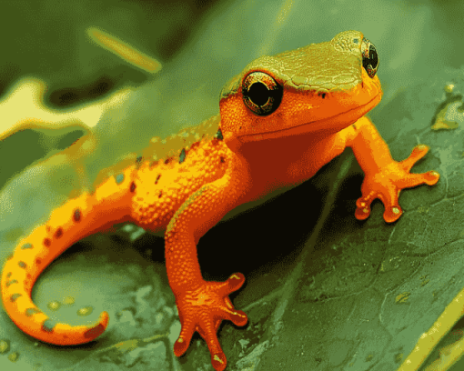 Newt on Green Leaf Diamond Painting