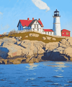 Nubble Lighthouse Scenic View Diamond Painting