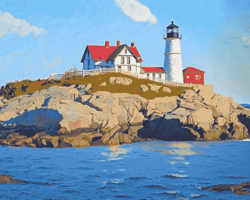 Nubble Lighthouse Scenic View Diamond Painting