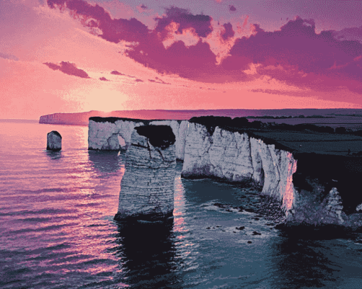 Old Harry Rocks Sunset in Dorset Diamond Painting