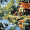 Old Mill Cottage Scene Diamond Painting