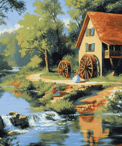 Old Mill Cottage Scene Diamond Painting