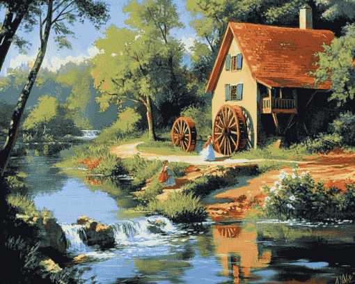 Old Mill Cottage Scene Diamond Painting