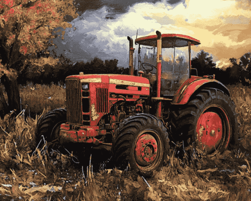 Old Tractor Scene Diamond Painting