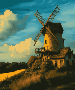 Old Windmill Landscape Diamond Painting