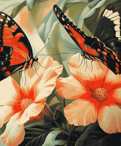 Orange Butterflies and Blossoms Diamond Painting