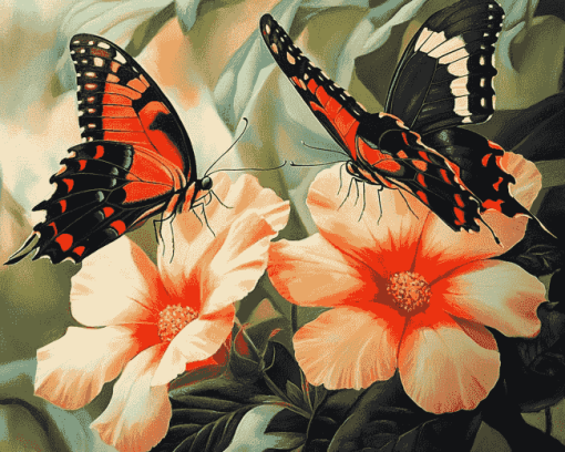 Orange Butterflies and Blossoms Diamond Painting