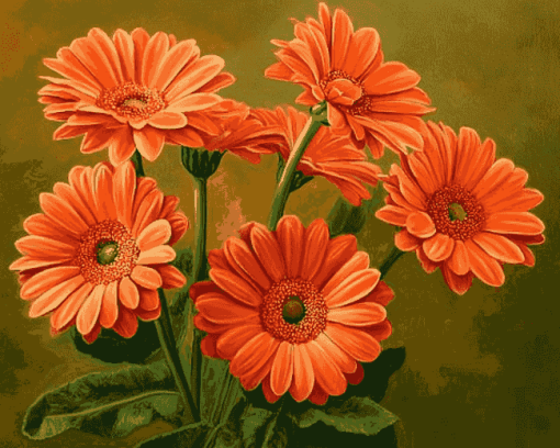 Orange Gerberas Blossoms Diamond Painting