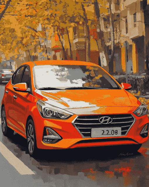 Orange Hyundai Engine Diamond Painting