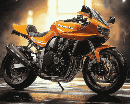 Orange Kawasaki Bike Diamond Painting