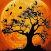 Orange Moon and Tree Silhouette Diamond Painting