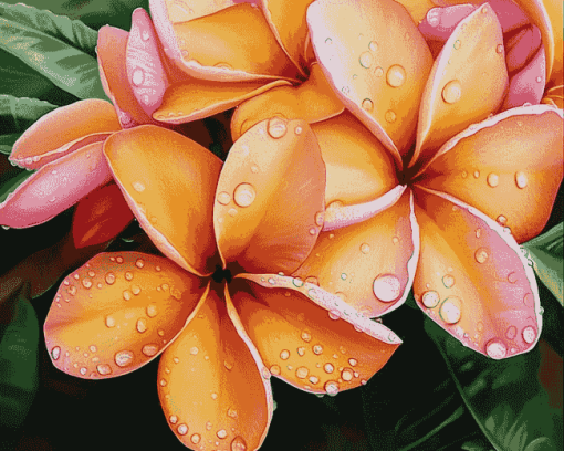 Orange Plumeria Blossoms Diamond Painting