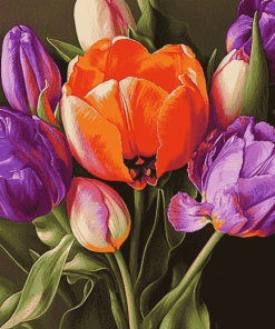 Orange Purple Tulip Blossoms Diamond Painting